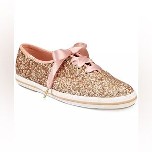 kate spade Rose Gold Glitter Satin Ribbon Lace-Up Sneakers
